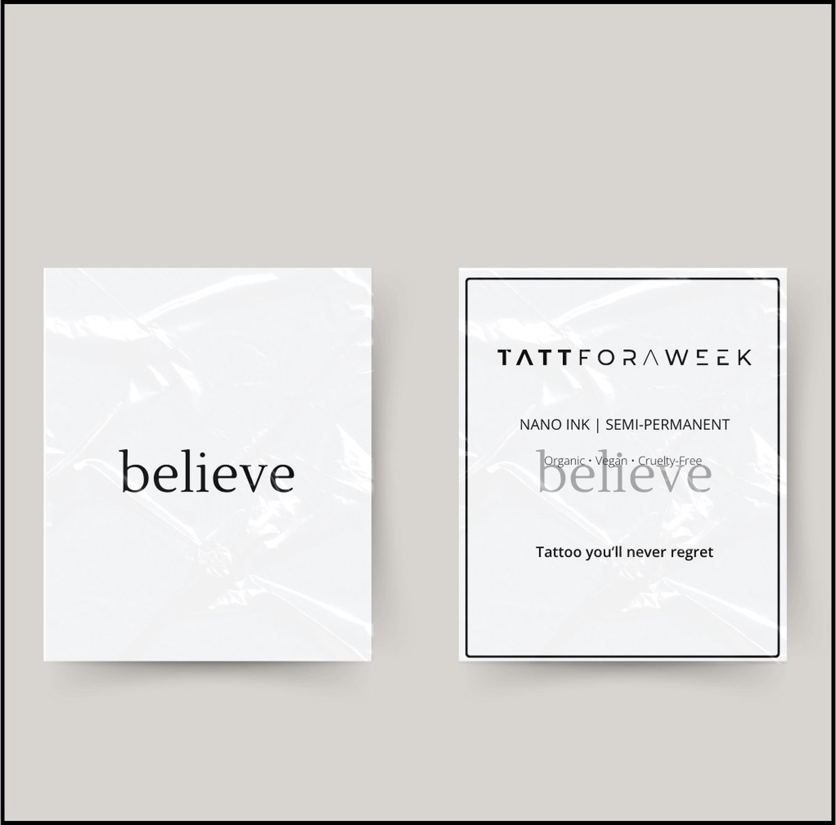 Tijdelijke tattoo believe | Neptattoo volwassenen | Tijdelijke tattoo voor volwassenen | Temporary tattoo | Plaktattoos voor volwassenen | Neptattoos | Probeer zorgeloos een tattoo | tattforaweek